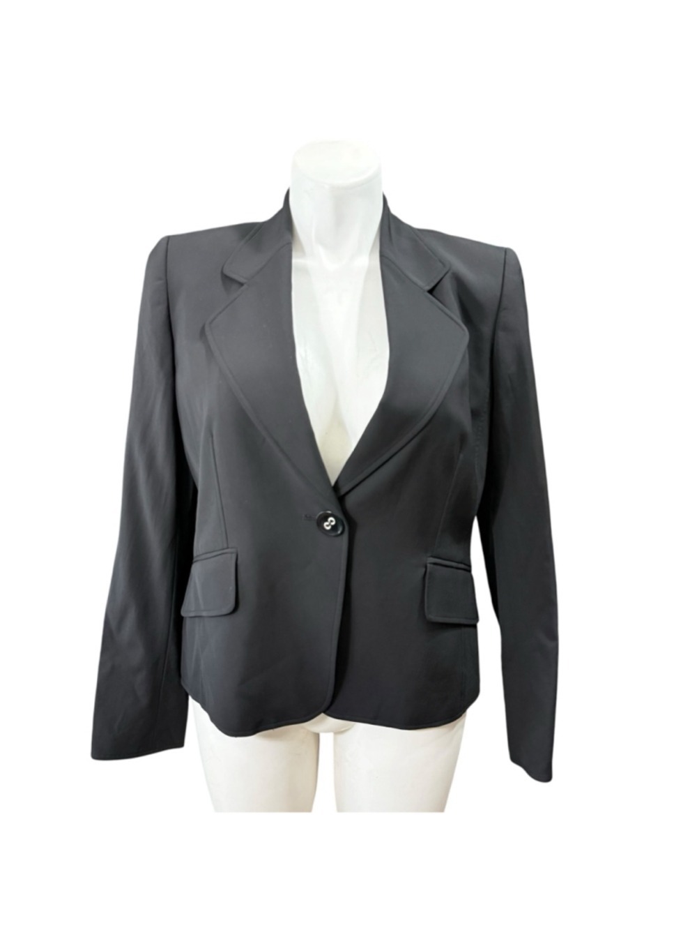 Ellen Tracy NWT Black 100% Wool Blazer Jacket Size 14 One Button Career Office